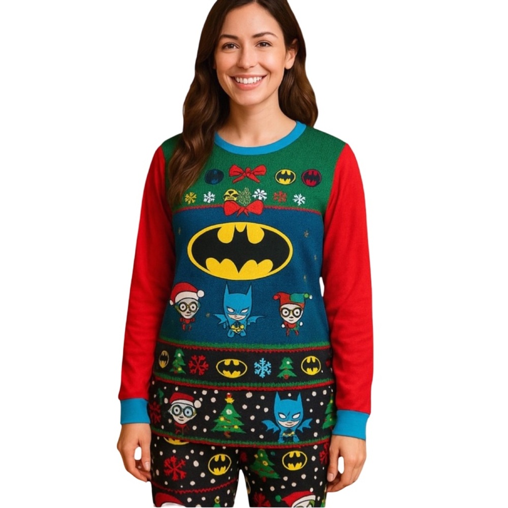 Batman 2 pc Christmas Pajama Set XL 16-18 DC Comics Holiday Lounge Sleepwear